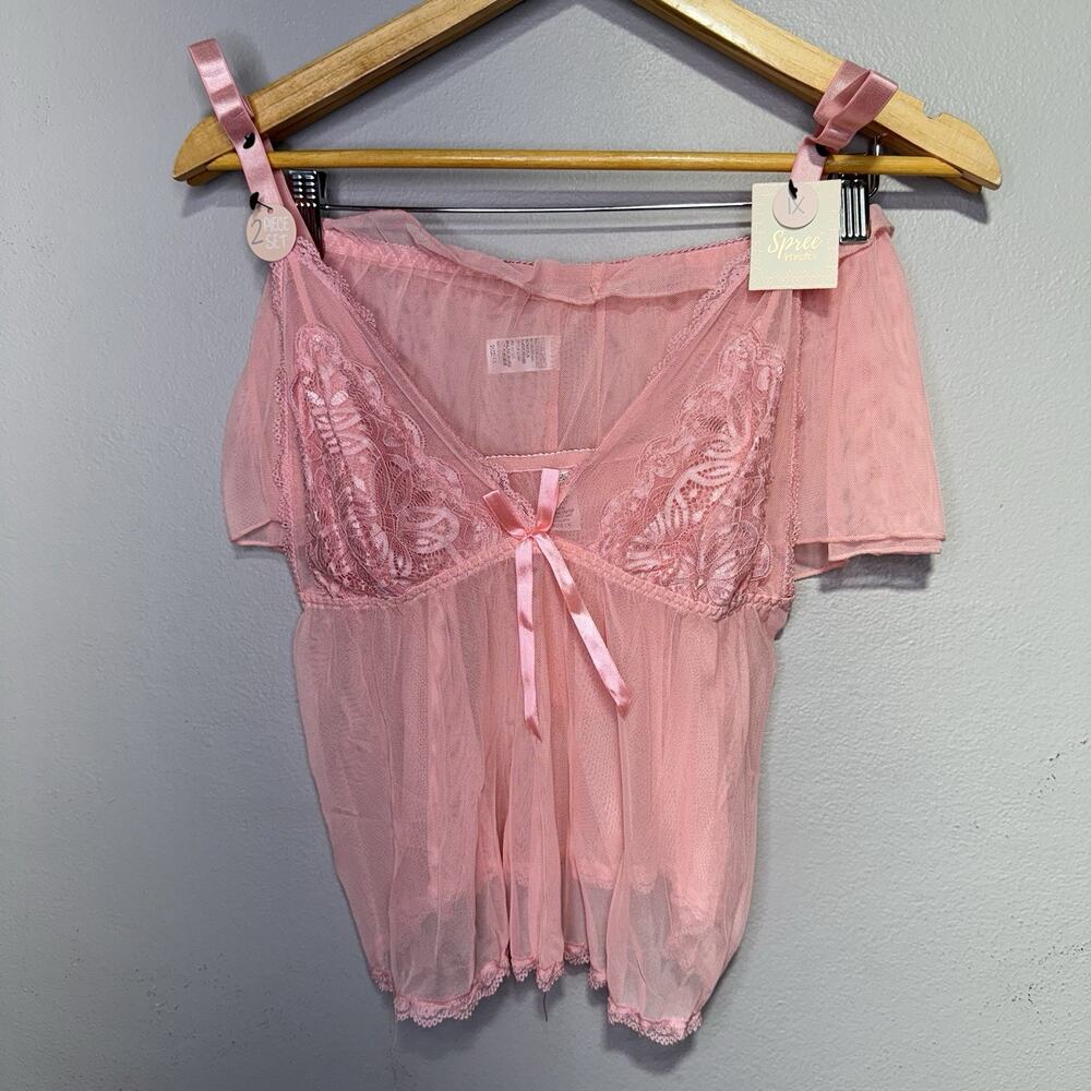 Spree Intimates 1X Pink Mesh Lingerie Set 2pc Babydoll Top & Shorts Quartz Style